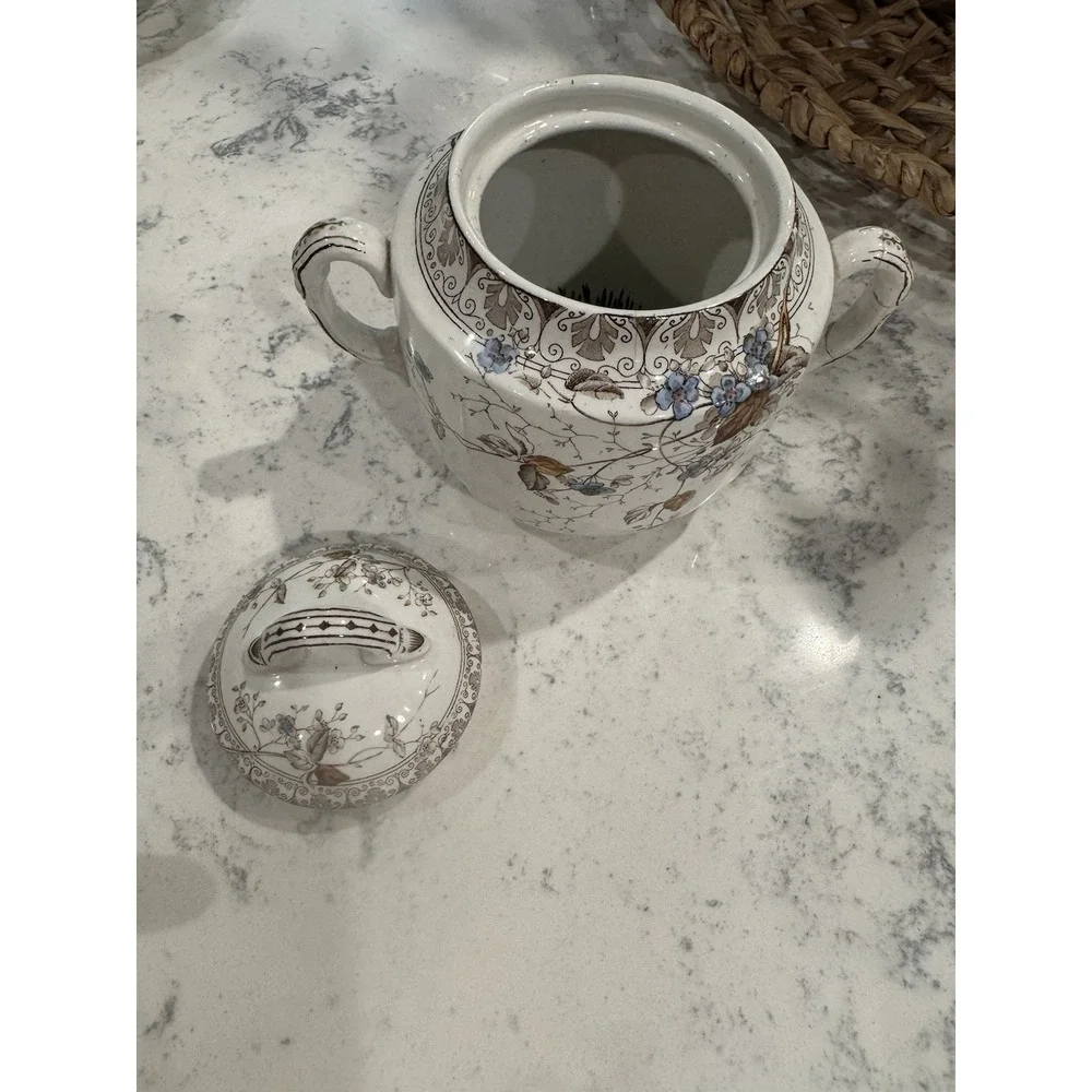 Antique Alfred Meakin Sugar Bowl and Gravy Boat In The Rosaline Pattern. England